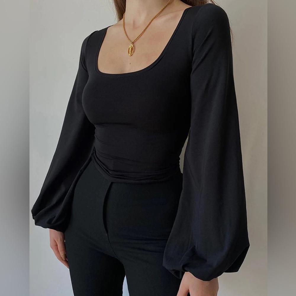 COMMENSE Puff Sleeve Square Neck Blouse